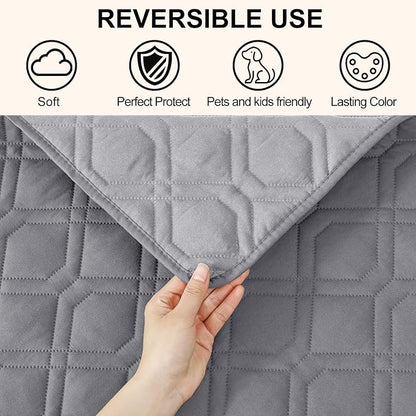Smiry Reversible Waterproof Pet Couch Covers for Sofa | Washable Dog Couch Sofa Covers, Water Resistant Furniture Protector Slipcover, Geometric (82"x102", Grey/Light Grey)