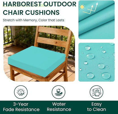 HARBOREST Outdoor Chair Cushions Set of 4, Water Resistant Patio Chair Cushions with Ties, Square Corner Outdoor Seat Cushions for Patio Furniture, 18.5"x16"x3", Teal