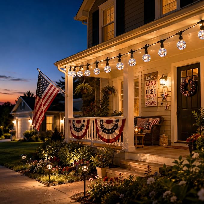 Vigdur 22Ft Patriotic String Lights, Red White Blue Globe String Lights Connectable with 10 Plastic Shatterproof LED Bulbs for Independence Day Patriotic Holidays Decoration