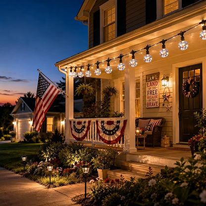Vigdur 22Ft Patriotic String Lights, Red White Blue Globe String Lights Connectable with 10 Plastic Shatterproof LED Bulbs for Independence Day Patriotic Holidays Decoration