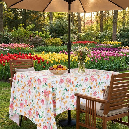 SquarePie Outdoor Tablecloth with Umbrella Hole Rectangle - 60x84 Inch Patio Table Cloth Waterproof Zipper Table Cover for Spring Summer Garden Camping Poolside Picnic BBQS, Rose Floral