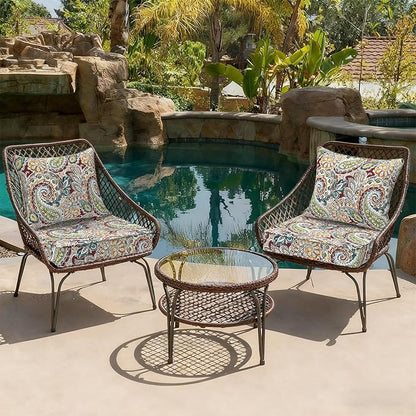 DYTXIII Outdoor Deep Seat Cushion Set, Water Repellent 22"x22" Patio Thick Cushions Replacement with Seat & Back Pillow for Patio Sofa, Wicker Chair, Couch - Paisley Chilli