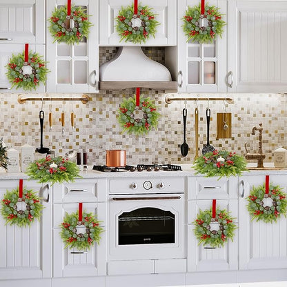 Waipfaru 12 Pcs Small Christmas Wreath, Mini Wreaths for Cabinets, Christmas Wreaths for Windows Kitchen Front Door Candle Rings Fireplaces Table Centerpiece Indoor Outdoor Decorations