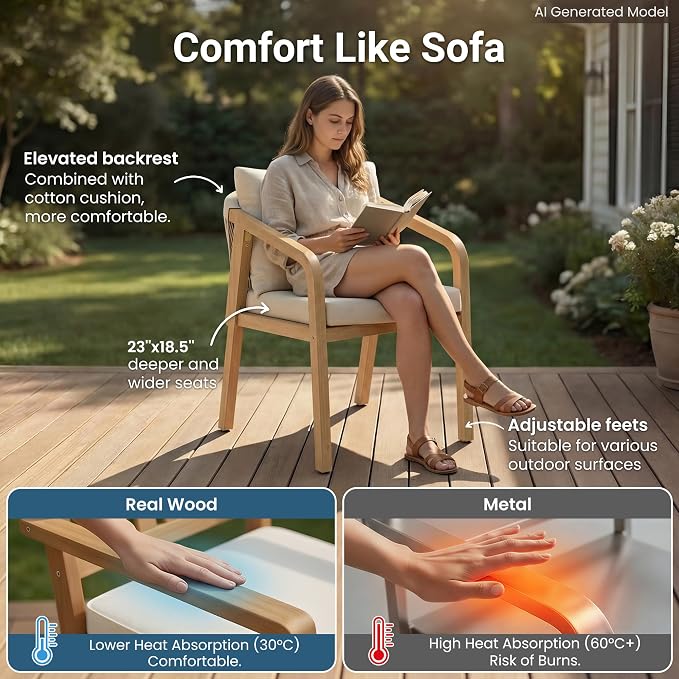 Wisteria Lane 9 Pieces Acacia Wood Outdoor Patio Table and Chairs Set for 8 | Modern Outdoor Dining Set with Umbrella Hole Table, Patio Table Set with Cushion for Backyard Deck Garden Porch