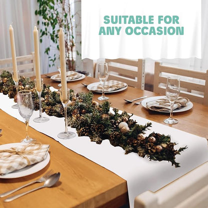 White Table Runner – 14" X 110' Premium Plastic Longtable Runners with Cutter Box - Cut to Size - Decorative Rectangle Table Runners - Smooth Table Cloth - Disposable Table Cloths, Parties, Weddings.