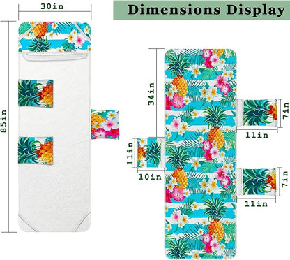 Beach Chair Cover with Side Pockets (1Pc), Thick and Quick Dry Lounge Chair Towel Cover for Sun Lounger Pool Sunbathing Garden Beach Hotel, No Sliding, Pineapple Theme