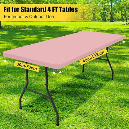 Smiry Rectangle Picnic Table Cloth, Waterproof Elastic Fitted Tablecloths for 4 Foot Tables, Washable Polyester Table Cover for Camping, Indoor and Outdoor (Baby Pink, 30"x48")