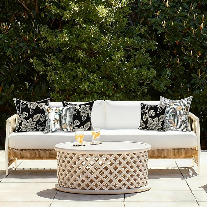 LVTXIII Outdoor Throw Pillow Covers Set of 2, Patio Waterproof Pillow Cases Fade Resistant Accent Pillow Covers for Home and Garden Furniture Decoration, 16x16, Crayon Shells