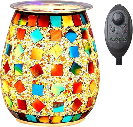 Dicimi Stained Glass Wax Warmer – Candle Lamp with Timer (2/4/8/10H+24H Cycle), Adjustable Heat/Light, 2-in-1 Melter & Night Light, Gift for Mom