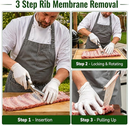 Rib Membrane Removal Tool, Stainless Steel Cooking Accessories, Ergonomic BBQ Accessories, Dishwasher Safe Grilling Accessories, Barbecue Tool Set - Gift for Men (Dark Black)