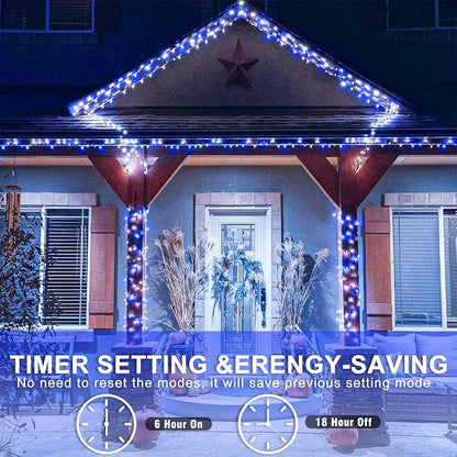 40FT 120 LED Outdoor String Lights, Blue and White Christmas Lights Indoor | Plug in Waterproof 8 Modes Clear Wire Twinkle Fairy Lights for Bedroom Outside Patio Yard Xmas Party Holiday Decorations