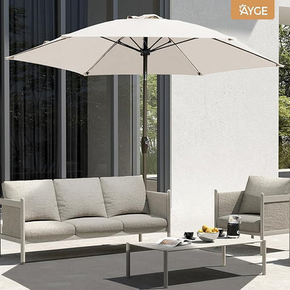 Ayge 7.5FT Large Outdoor Patio Umbrella Market Table Umbrella-UV Resistant, Easy Push Button Tilt and Crank, 6 Sturdy Fiberglass Ribs Heavy-Duty Pool Umbrella for Deck, Backyard,Garden, Yard,White
