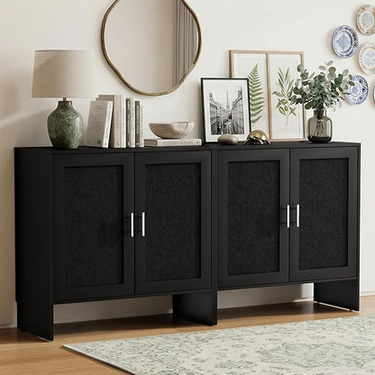 DHZ 63” Buffet Cabinet Set of 2, Accent Cabinet with Storage & Adjustable Shelf, Modern Sideboard with Black Rattan Decorated Doors, Coffee Bar Cabinet for Kitchen, Dining Room Organizer