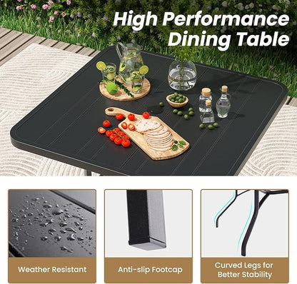 Patio Dining Table 35"x35", Square Outdoor Dining Table with 1.57" Umbrella Hole, Metal Outdoor Furniture for Patio, Graden, Backyard and Poolside, Weather-Resistant