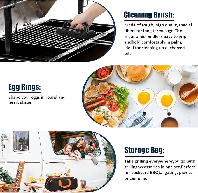 Griddle Accessories Kit, 18PCS Grill Spatula Set for Blackstone and Camp Chef, Flat Top Grill Accessories Set with Enlarged Spatulas, Basting Cover, Scraper for Outdoor BBQ