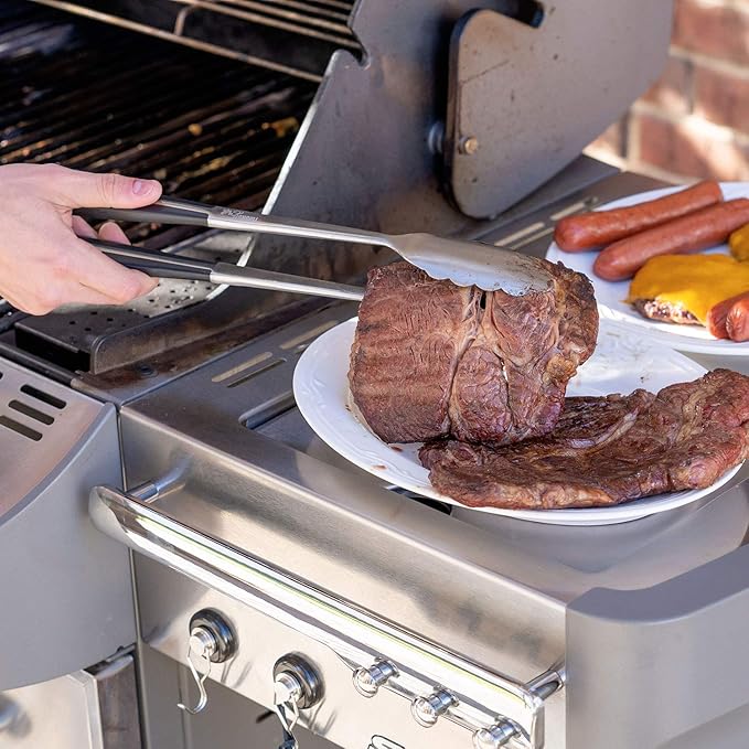 Grilling Accessories | BBQ Tools Set with 18" Grill Tongs, BBQ Grill Mat and Extra Strong Magnetic Hook for Hanging on Barbeque | Heavy Duty Metal Tongs Grill Set