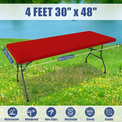 Moosfor 2 Pack Rectangle Spandex Fitted Table Cloth, 4FT Elastic Tablecloth | Washable Picnic Table Cover, Stretch Waterproof Table cloths for Party, Patio, Dining, Kitchen, 30" x 48", Red