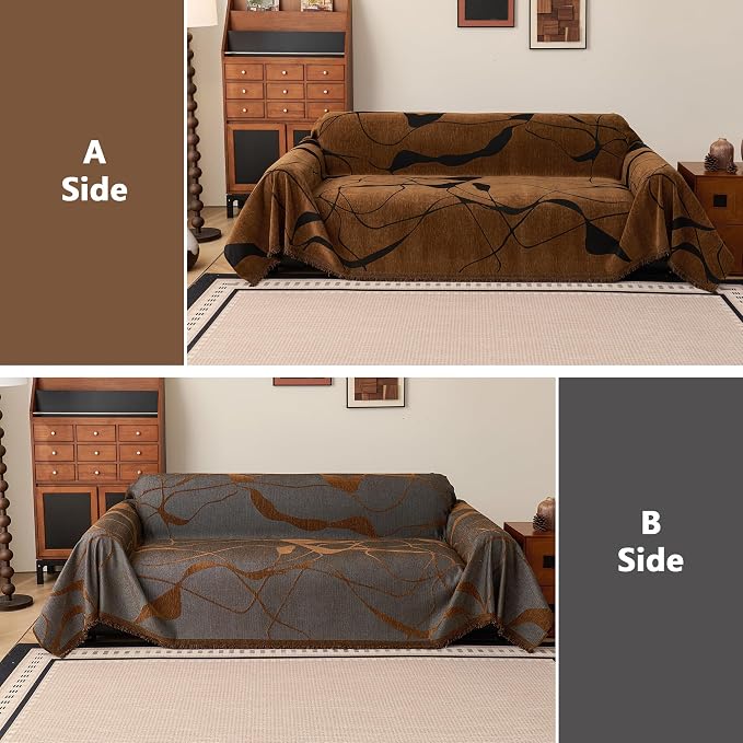 MEETSKY Couch Cover Washable for Dogs, Chenille Loveseat Sofa Covers Pet Friendly Marble Patterned Couch Covers Thick Dark Brown Soft Slipcover, 71" x 118"