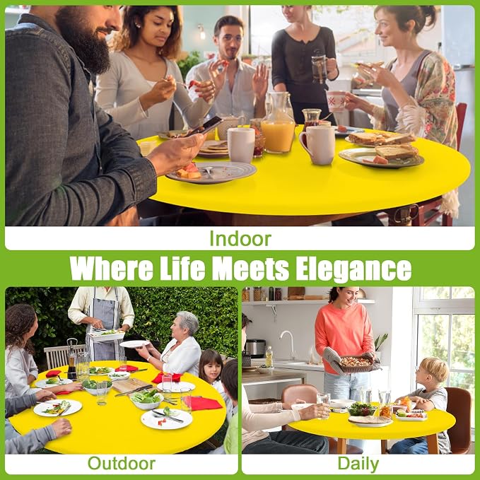 Smiry Round Spandex Tablecloth, Waterpoof Stretch Picnic Table Cover for 45"-56" Tables, Elastic Fitted Washable Tablecloths Dining, Indoor and Outdoor, Yellow