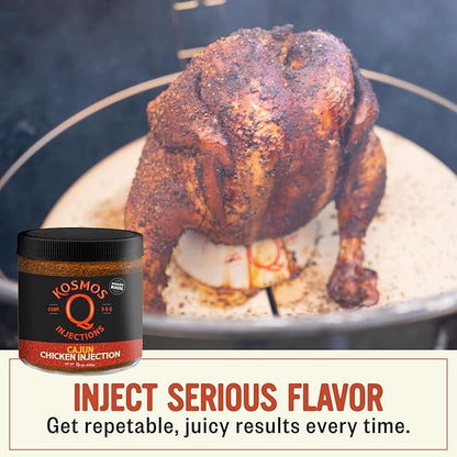Kosmos Q Cajun Chicken Injection, Award-Winning Cajun BBQ Marinade for Whole Chicken, Wings, Roasted, and Smoked Meats, Juicy Flavor with Salt & Spice Blend, 15 Oz Jar