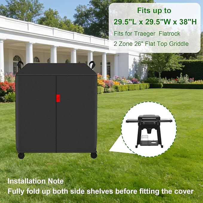 Grill Cover Fits Traeger Flatrock 2 Zone 26" Flat Top Griddle (TF2NN46DN),Outdoor Full-Length Heavy Duty Waterproof 600D BBQ Cover, Compared to Traeger BAC816 29.5" D x 29.5" L x 38" H