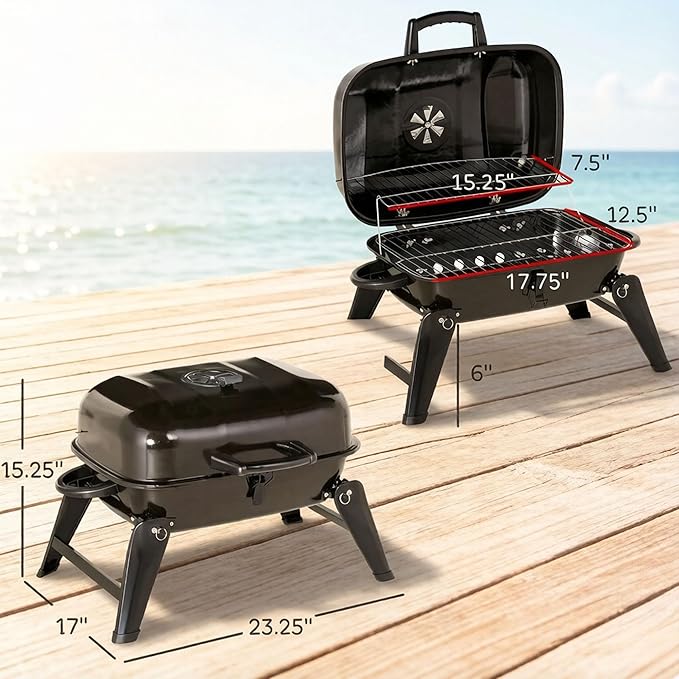 Small Charcoal Grill Outdoor, Portable Charcoal Grills, Tabletop Outdoor Barbecue Smoker, BBQ Grill for Outdoor Cooking Backyard Camping Picnics Beach