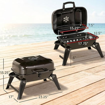 Small Charcoal Grill Outdoor, Portable Charcoal Grills, Tabletop Outdoor Barbecue Smoker, BBQ Grill for Outdoor Cooking Backyard Camping Picnics Beach