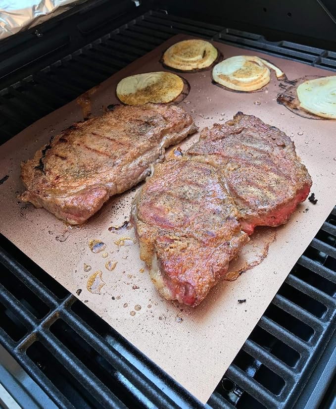 LOOCH Copper Grill Mat Set of 5 Non-Stick BBQ Mats Reusable Easy Clean | Non-stick copper BBQ mats for gas charcoal electric grills oven safe reusable dishwasher safe high heat resistant rust-proof