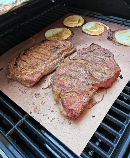 LOOCH Copper Grill Mat Set of 5 Non-Stick BBQ Mats Reusable Easy Clean | Non-stick copper BBQ mats for gas charcoal electric grills oven safe reusable dishwasher safe high heat resistant rust-proof