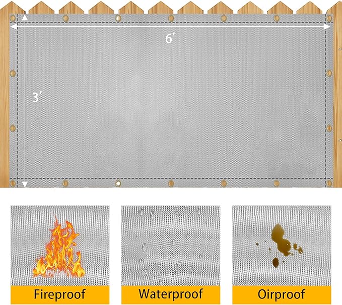 Heat Shield Behind Grill Grey Fireproof Cover and Screen Protect Deck Railing from Grill Heat Shield for Wood Stove, 3’x6’ Wall Protector for Fridge Waterproof BBQ Mat UV Resistant Privacy Screen