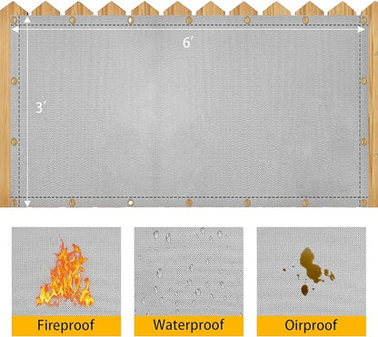 Heat Shield Behind Grill Grey Fireproof Cover and Screen Protect Deck Railing from Grill Heat Shield for Wood Stove, 3’x6’ Wall Protector for Fridge Waterproof BBQ Mat UV Resistant Privacy Screen