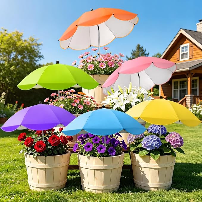 6 Pcs Plant Umbrellas for Outdoor Plants, 2/3/4/6 Pcs Available, Potted Garden Bedst Umbrella Shade with Adjustable Angle to ‌Defend Plants From Direct Sunlight