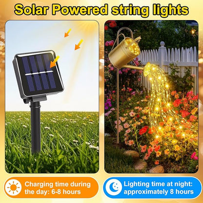 12 Pack Solar Waterfall Fairy Bunch Lights Outdoor Waterproof 9 Strand 180LEDs 8 Modes Watering Can Light (No Can) Firefly Bunch Lights for Patio Yard Garden Decorations (Warm)