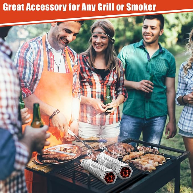 Tandefio 6 Pack 12" Pellet Smoker Tube for Pellet Grill Stainless Steel Smoker Tube for Hot or Cold Smoking with 3 Pack Brushes Portable BBQ Smoking Gas Grilling