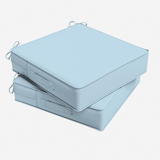 Outdoor Chair Cushion 24 x 24 x 5 Inches Patio Furniture Outdoor Waterproof Seat Cushion, Patio Chair Cushion with Handles and Ties, Square Dining Chair Cushion Set of 2, Sky Blue