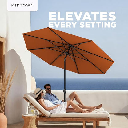 Midtown Umbrellas – The Lean 10 Ft Patio Umbrella with 10-Year-No-Fade Acrylast Acrylic Fabric, Auto-Tilt and 8 Reinforced Ribs for Deck, Pool, Garden, Hotel & Cafes – Sienna Rust Canopy, Black Pole