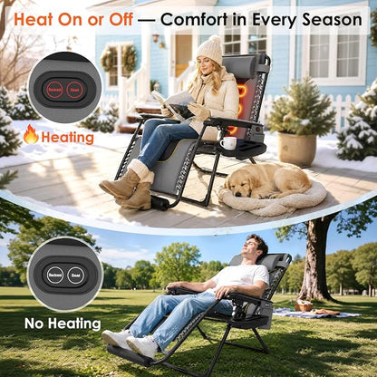 Suteck Heated Zero Gravity Chair, 400LBS 30.3" Padded Antigravity Chairs | Reclining Camping Chair with Headrest, Upgraded Lock, Large Cup Holder and Footrest, Patio Lounge Recliner for Indoor Outdoor