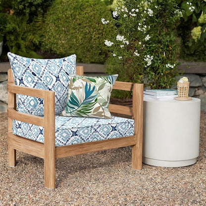 DYTXIII Outdoor Deep Seat Cushion Set, Water Repellent 24"x24" Patio Thick Cushions Replacement with Seat & Back Pillow for Patio Sofa, Wicker Chair, Couch - Boho Geometry Blue