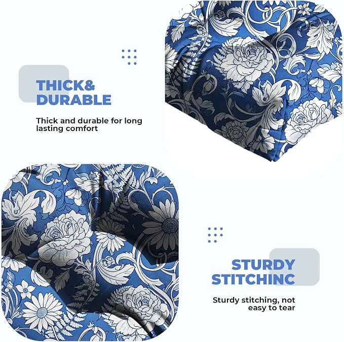 DANGHOOGY Wicker Chair Cushions, Waterproof Outdoor Loveseat Cushions for Patio Furniture, Tufted Wicker Furniture Cushions, 1 Loveseat and 2 U-Shaped Cushions (Blue Rose)