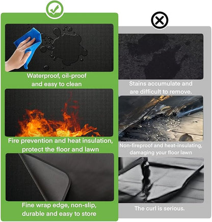60 x 40 inch Under Grill Mats for Outdoor Grill,Double-Sided Fireproof Deck & Patio Protector, Waterproof & Oil-Proof BBQ Mat for Indoor Fire Pit/Fireplace, Lawn - Heavy-Duty Black Grill Pad
