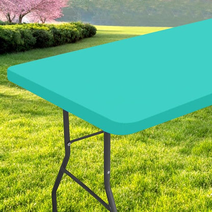 Rectangle Table Cloth, Waterproof Elastic Fitted Tablecloth for 6 Foot Folding Tables, Washable Polyester Tablecloths for Picnic, Camping, Outdoor (Aqua, 30"x72")