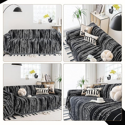 WEYOND Chenille Couch Cover Tassels, Sofa Cover Washable, 71" x 134", Black | Pet Friendly Sofa Slipcover for Sectional Sofa, Loveseat, 2 or 3 Cushion Couch, Corner Sofa, Futon Cover
