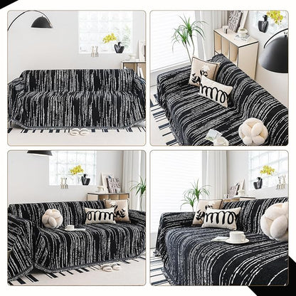 WEYOND Chenille Couch Cover Tassels, Sofa Cover Washable, 71" x 118", Black | Pet Friendly Sofa Slipcover for Sectional Sofa, Loveseat, 2 or 3 Cushion Couch, Corner Sofa, Futon Cover