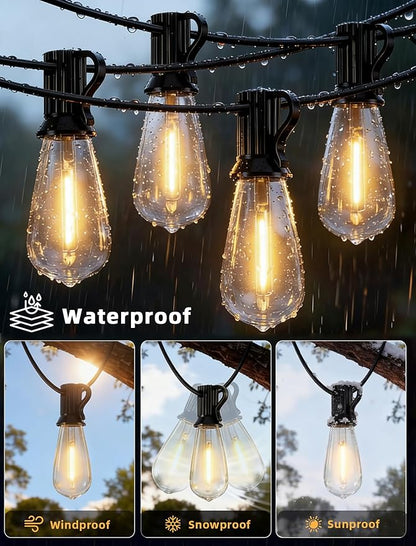 25FT ST40 LED Outdoor String Lights with 12 Shatterproof Vintage Edison Bulbs, Waterproof Patio Lights for Backyard Porch Bistro Party Decor, 2700K Warm White