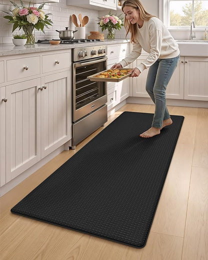 Color&Geometry Anti Fatigue Cushion Kitchen Mat for Floor -24"x71",Wide,Easy Clean, Water & Oil Proof, Anti Slip, Foam Rubber Runner Rug for Front Sink Comfort Standing,Black