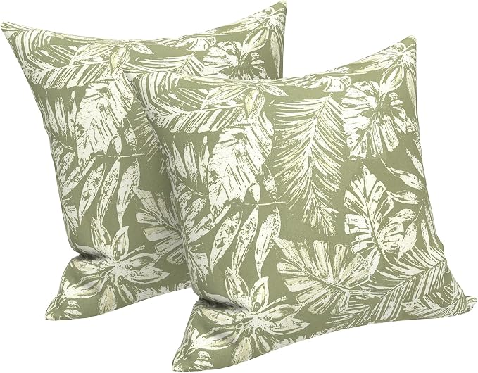 LVTXIII 2 Pack Outdoor Pillow Covers ONLY 18x18 Inch, Water-Repellent Square Decorative Cushion Covers for Patio Furniture, Garden, Sofa, Tropical Leaf Green