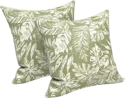 LVTXIII 2 Pack Outdoor Pillow Covers ONLY 18x18 Inch, Water-Repellent Square Decorative Cushion Covers for Patio Furniture, Garden, Sofa, Tropical Leaf Green