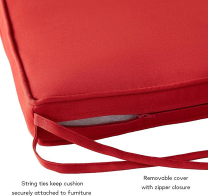 Outdoor 18 inch Square Patio Dining Chair Pads – Comfortable Fiber-Filled Seat Cushions with Ties, Reversible Polyester Fabric - Salsa Red, Set of 4