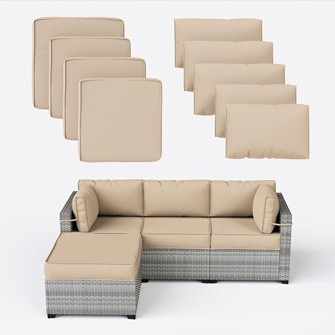 9 Pcs Outdoor Patio Cushions Covers Replacement Sets, Covers Only | 9 Pcs Patio Cushions Covers Replacement UV Resistant, Water Anti-Slip, Heavy-Duty Zippers for 5 Pcs Patio Furniture Set