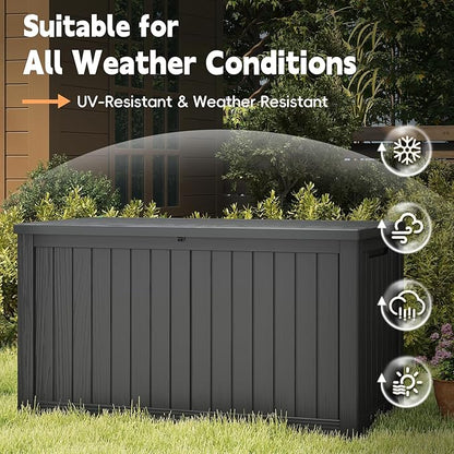 200 Gallon Outdoor Deck Box - Lockable Waterproof Storage Container, Resin Weatherproof Box for Patio Garden Furniture Pool Tools Cushions, Black